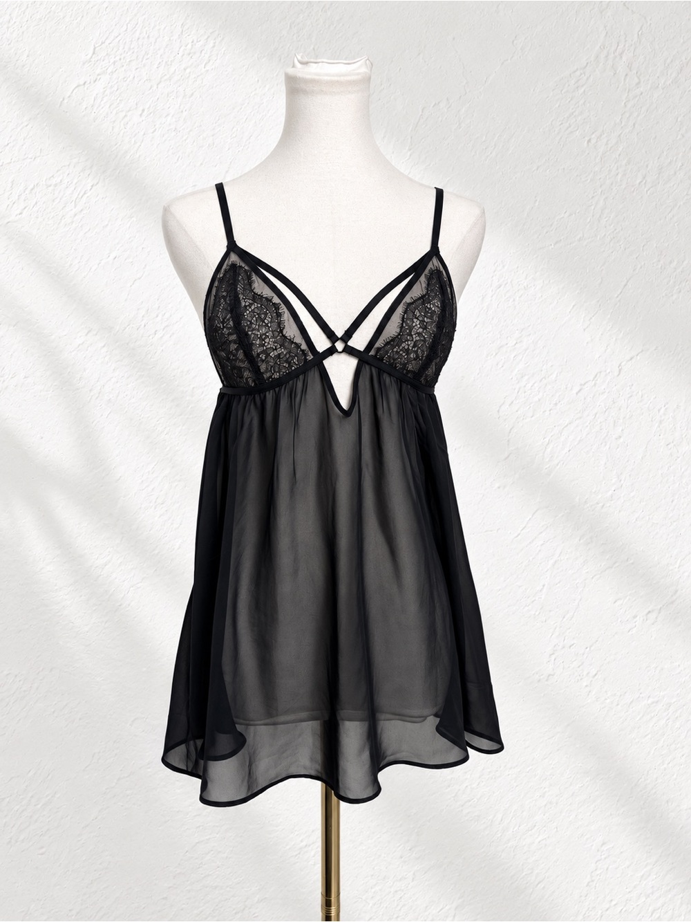 Victoria’s Secret Black Lace Sheer Babydoll Lingerie Strappy Chemise Goth M